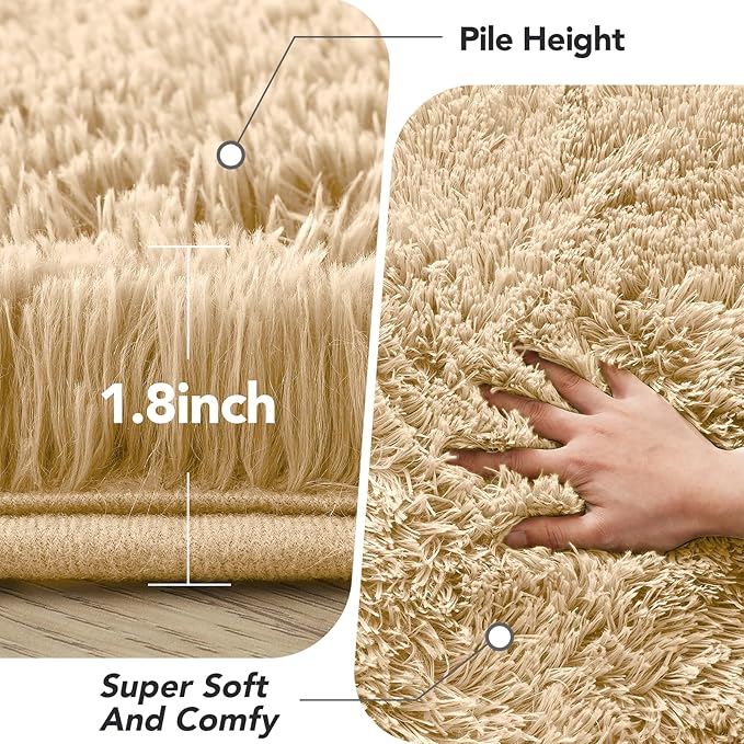 Living Room Area Rugs 7x10: Beige Ultra Fluffy Non-Slip Floor Carpet for Bedroom Living Room Home Office, Soft Shag Rug Home Decor (Beige 7x10 Feet)