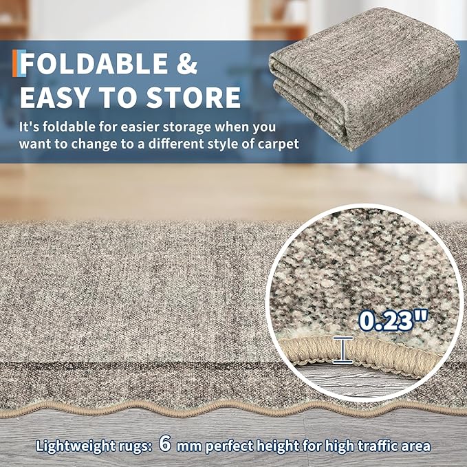 GarveeHome Small Area Rug 2x3 Modern Scalloped Entry Rug Solid Color Kitchen Rugs Washable Bedroom Doormat Non Slip Stain Resistant Bordered Throw Carpet for Living Room Nursery Laundry, Brown