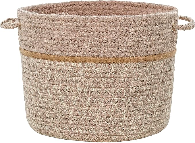Super Area Rugs Wool-Made Soft Storage Basket with Handles Braided Trendy Decorative Bin, Sesame, 18" x 12"