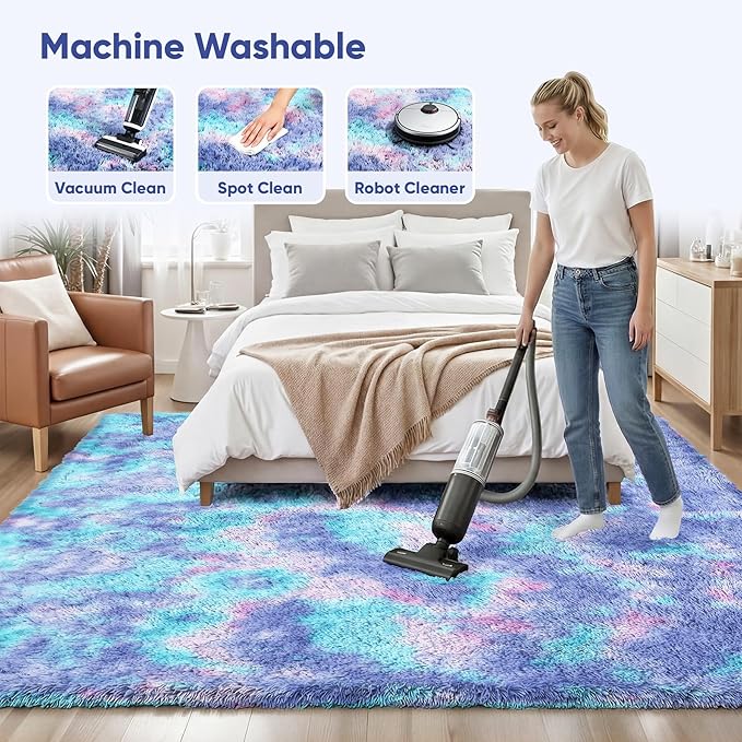 Rainbow Fluffy Rugs for Girls Bedroom: 5x7 Large Shag High Pile Area Rug Upgrade Non-Slip Plush Fuzzy Living Room Rug Shaggy Soft Indoor Floor Carpet Nursery Rugs for Kids Baby Toddler Home Decor