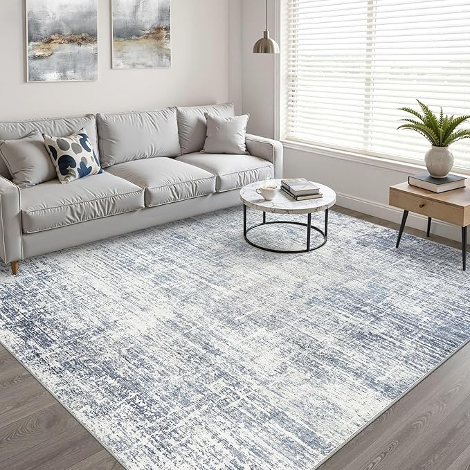 6x8 Area Rug Living Room: Washable Large Neutral Blue Rug Abstract Soft Modern Stain Resistant Indoor Floor Non-Slip Carpet for Bedroom Nursery Kids Office Playroom Dining Room Under Table Home
