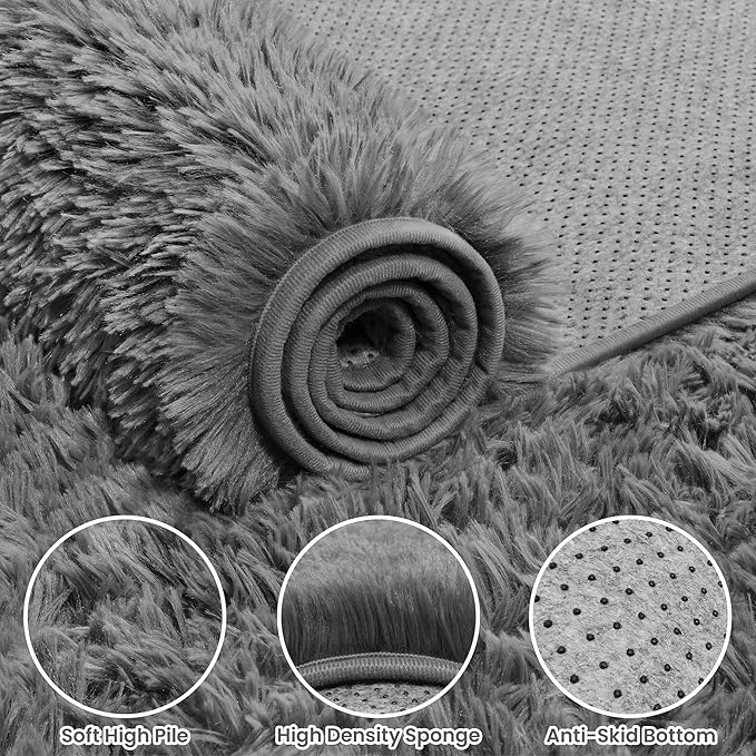 4x6 Area Rugs for Living Room Rug: Soft Fluffy Shag Light Gray Rugs for Bedroom, Non-Slip Large Fuzzy Plush Rug Indoor Floor Carpet for Nursery Kids Boys Girls Room, Dorms, Playroom, Modern Home Decor