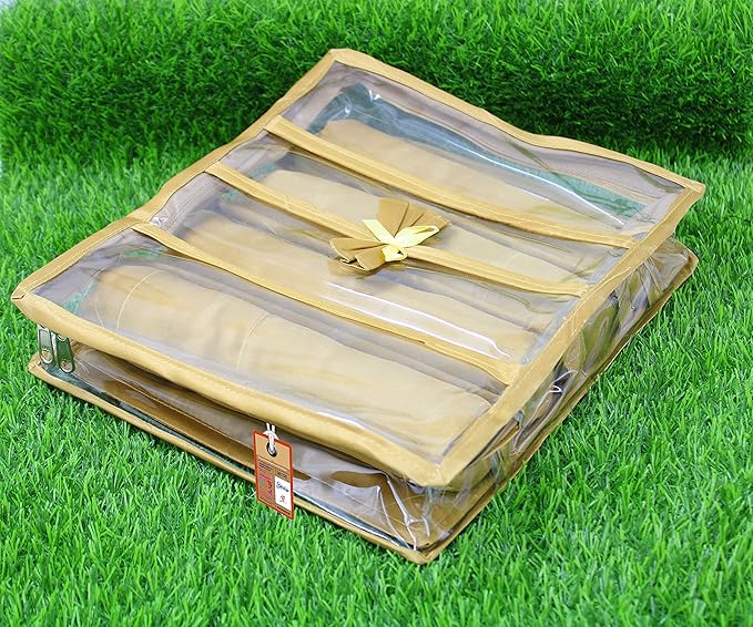 atorakushonSatin Fabric 4 Rod Bangle Box Organizer for Women Girls Jewellery Pouch Storage Bag Makeup Travel Wardrobe Wedding Set for Bride Golden