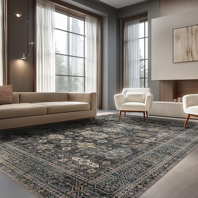 Ruaruarug Area Rug Non Slip Machine Washable Ultra Soft Living Room/Bedroom/Kitchen/Outdoor/Classroom Silver, 8'×10'