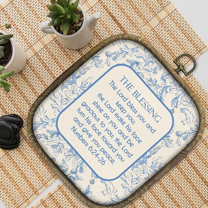 KSDUT Christian Wall Art Decor - Blue Flower Vintage Country Wall Art Canvas Frame Hanging Prints, Bible Verse Hydrangea Square Wall Art Decor for Grandmillennial Home Gallery Decorations 6.5"x5.7"