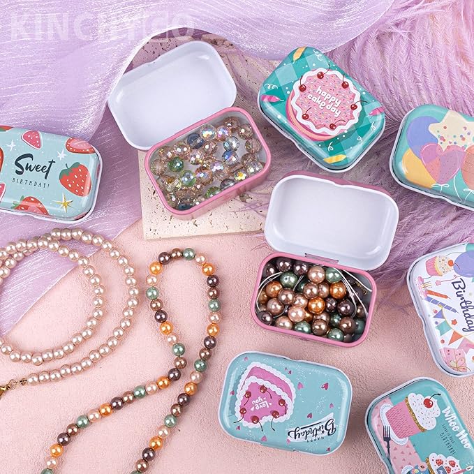 8 Pack Mini Iron Tin Box Decorative Boxes Container for Small Items Storage (Random Pattern)