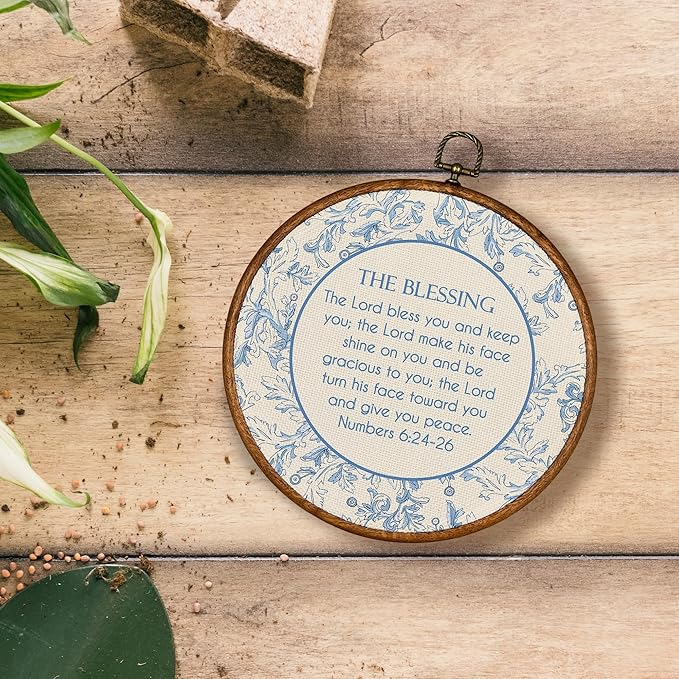 KSDUT Christian Wall Art Decor - Blue Flower Vintage Country Wall Art Canvas Frame Hanging Prints, Bible Verse Hydrangea Round Wall Art Decor for Grandmillennial Home Gallery Decorations 10"x10"