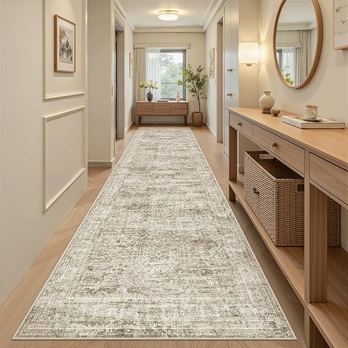 Soalmost Runner Rug 3x10 Washable Non-Slip Hallway Runner Rugs for Kitchen Bathroom Laundry Room Brown Vintage Floor Carpet Runners for Hallways Entryway