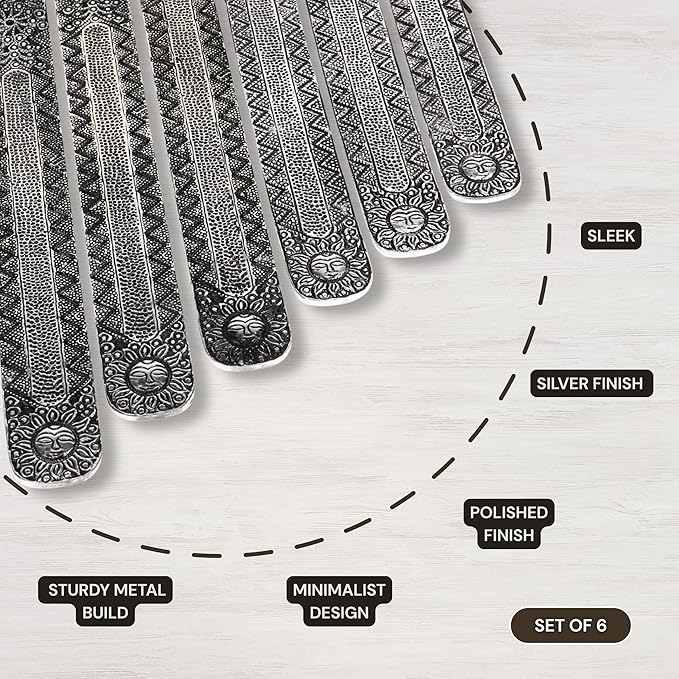 Hosley Set of 6 Metal Incense Stick Holder 9.5" Long, Ash Catcher-Silver Finish Ideal Gift for Wedding, Aromatherapy, Zen, Spa, Reiki, Meditation