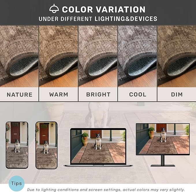 Hazo Haus Taupe Brown Living Room Rug 6x9 - Vintage Traditional Eclectic Unique Neutral, Washable Low Pile Non-Slip Large Area Rugs for Dining Under Table Bedroom Lounge