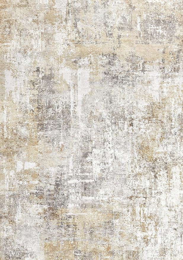 Washable 3x5 Entryway Rug - Non-Slip Soft Low-Pile Thin Small Area Rugs for Kitchen Bedroom Living Room Hallway – Modern Abstract Neutral Door mat Indoor （Gold Grey）