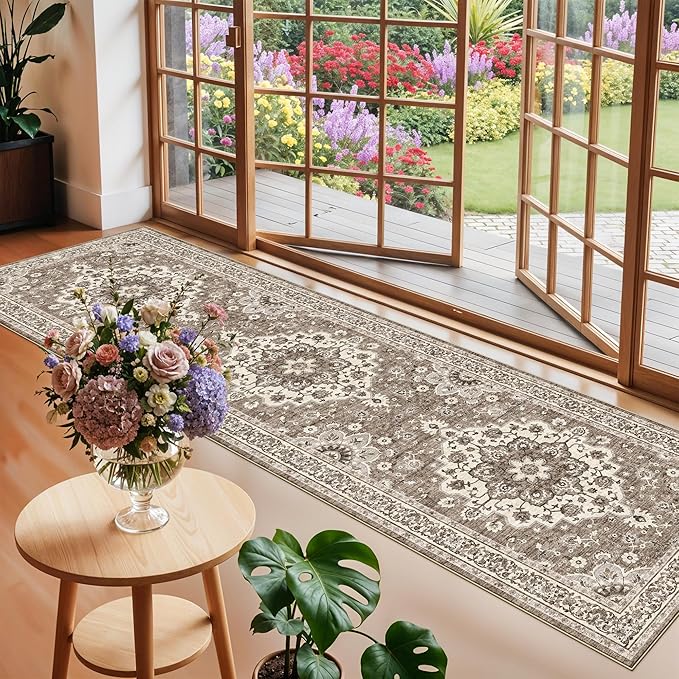 TOPRUUG 2x8 Hallway Runner Rug - Washable Area Rugs for Kitchen Bathroom Non-Slip Ultra-Thin Indoor Door Mat - Stain Resistant Small Throw Carpet (Beige, 2X8)
