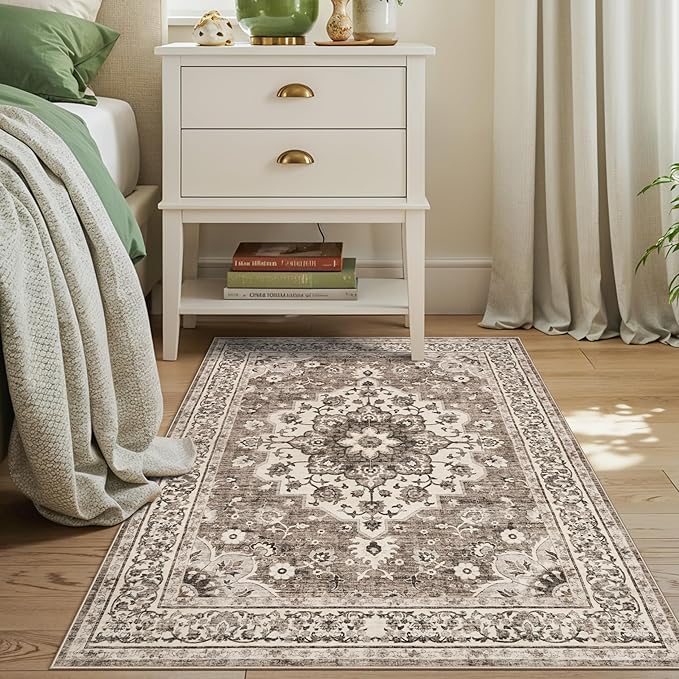 TOPRUUG Washable Entryway 3x4 Rug - Area Rugs for Kitchen Bathroom Non-Slip Ultra-Thin Indoor Door Mat Indoor Entrance - Stain Resistant Small Throw Carpet (Beige, 3X4)