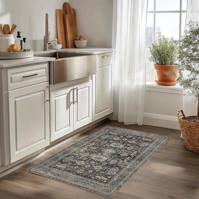 Ruaruarug Area Rug Non Slip Machine Washable Ultra Soft Living Room/Bedroom/Kitchen/Outdoor/Classroom Silver, 2'×3'