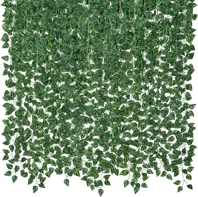 CQURE 24 Pack 168Ft Artificial Ivy Garland, Fake Vines UV Resistant Greenery Leaves Fake Plants Hanging Aesthetic Vines for Home Garden Wall Room Decor