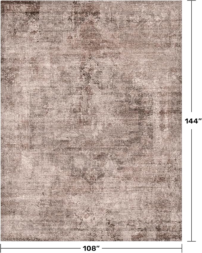 Hazo Haus Brown Living Room Rug 9x12 - Retro Large Rug for Dining Room, Fireplace, Bedroom, Washable Non Slip Low Pile Abstract Warm Brown and Terracotta