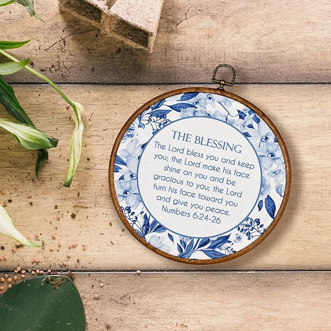KSDUT Christian Floral Wall Decor Art - Blue Flowers Trendy Retro Wall Art Canvas Frame Hanging Prints, Bible Verse Preppy Round Wall Art Decor for Grandmillennial Home Bedroom Decorations 10"x10"