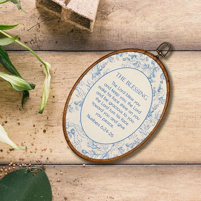 KSDUT Christian Wall Decor Art - Blue Flower Trendy Retro Wall Art Canvas Frame Hanging Prints, Bible Verse Preppy Oval Wall Art Decor for Grandmillennial Home Bedroom Decorations 8.6"x11.4"
