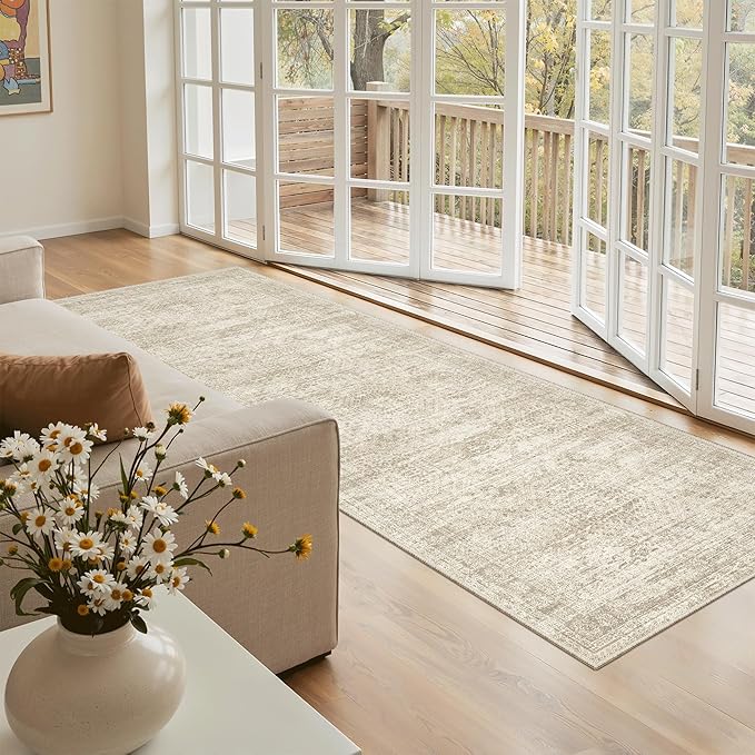 Soalmost Runner Rug 2x5 Washable Non-Slip Kitchen Runner Rugs for Bathroom Laundry Room Beige Vintage Floor Carpet Runners for Hallway Entryway