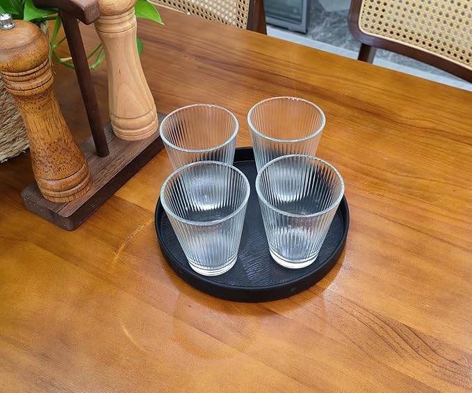Round Black Tray (8 Inch) - Heavy Duty Bathroom & Kitchen Decor Tray | Versatile Vanity, Coffee Table, Serving Tray | Farmhouse & Modern Countertop Organizer