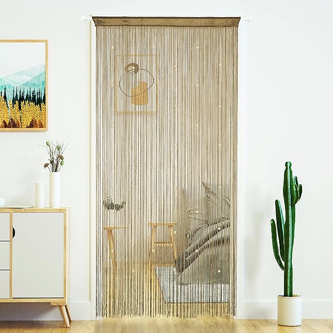 YaoYue Beaded Curtain Door String Curtains for Doorway Tassels Beads Hanging Fringe Hippie Room Divider Window Hallway Entrance Wall Closet Bedroom Privacy Decor (39×79in/100×200cm, Light Coffee)