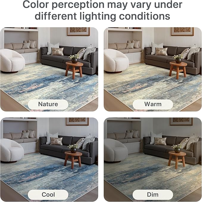 GENIMO 2X3 Washable Modern Doormat, Non-Slip Low Pile Chenille Area Rug, Small Entry Mat for Entrance Hallway Kitchen Bathroom, Dusk Tide