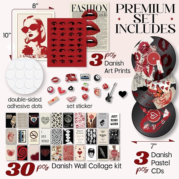 97 Decor Downtown Girl Room Decor Y2k Posters - Dark Red Downtown Girl Aesthetic Wall Decor, Y2k Room Decor 2000s Collage Kit, Trendy Wall Art Prints Dorm Decorations For Teen Girls Bedroom (Unframed)