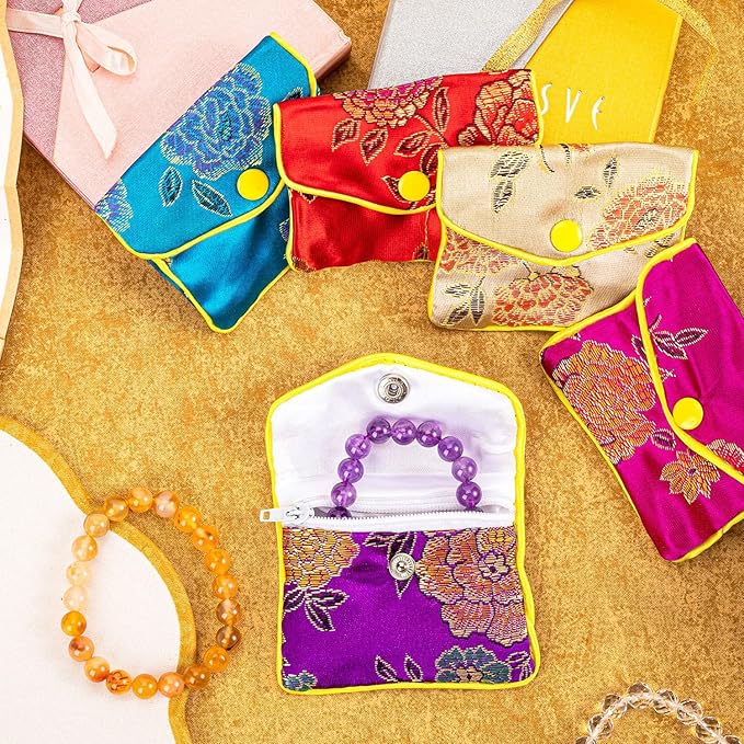 OceeK Travel Jewelry Case,Jewelry Silk Purse Pouch Gift Case, for Women Teen Girl Gifts,Color,12 Pack,Small