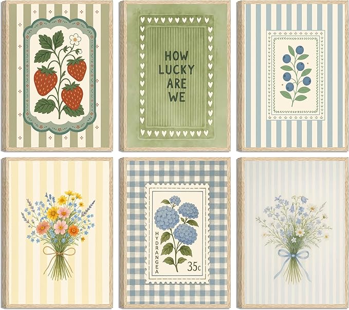 6Pcs Vintage Floral Poster Wall Art Cottagecore Botanical Painting Picture Wall Decor Vintage Botanical Posters Print Artwork for Girls' Room Bedroom Livingroom Home Decoration Unframed