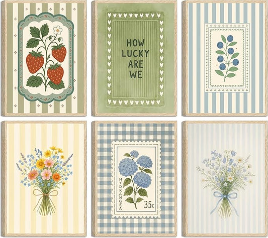 6Pcs Vintage Floral Poster Wall Art Cottagecore Botanical Painting Picture Wall Decor Vintage Botanical Posters Print Artwork for Girls' Room Bedroom Livingroom Home Decoration Unframed