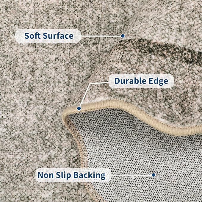 GarveeHome Scalloped Washable Rug 6x9 Rugs for Living Room Modern Brown Nursery Rug Large Area Rug for Bedroom Non Slip Throw Rugs Soft Low Pile Stain Resistant Carpet for Classroom 6 ft x9 ft Brown