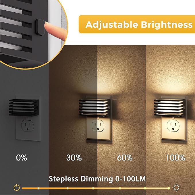 L LOHAS LED Night Lights Plug into Wall, 2 Pack Modern Night Light with Dusk to Dawn Sensor, Dimmable Plug in Night Light, Adjustable Brightness, 3000K Soft White for Bedroom Bathroom Hallway (Black)