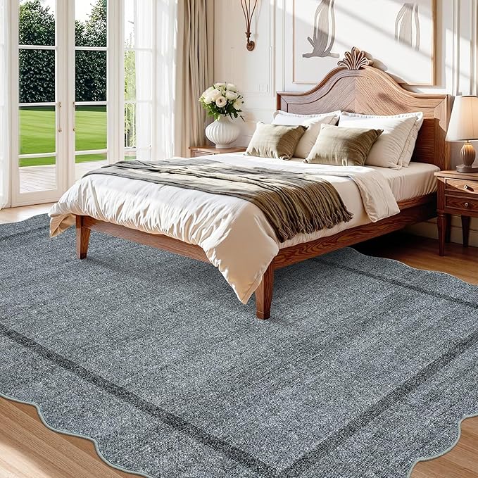 GarveeHome Scalloped Large Area Rug 10x13 Area Rug for Living Room Washable Rug Modern Rug Non Slip Throw Rugs Bedroom Rugs Low Pile Soft Stain Resistant Carpet for Dining Room Nursery 10'x13' Grey