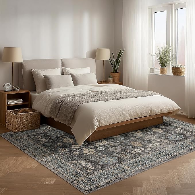 Ruaruarug Area Rug Non Slip Machine Washable Ultra Soft Living Room/Bedroom/Kitchen/Outdoor/Classroom Silver, 5'×7'