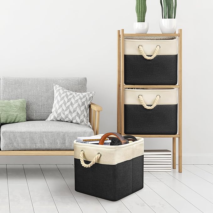 Simple Houseware Fabric Storage Cubes, 13" x 13" Storage Bin, 3 Pack, Black