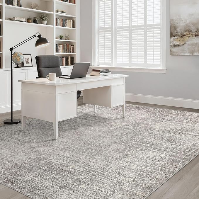 10x13 Area Rug Living Room: Washable Large Neutral Rugs Abstract Soft Modern Stain Resistant Indoor Floor Non-Slip Carpet for Bedroom Nursery Kids Office Playroom Dining Room Under Table- Brown Gray