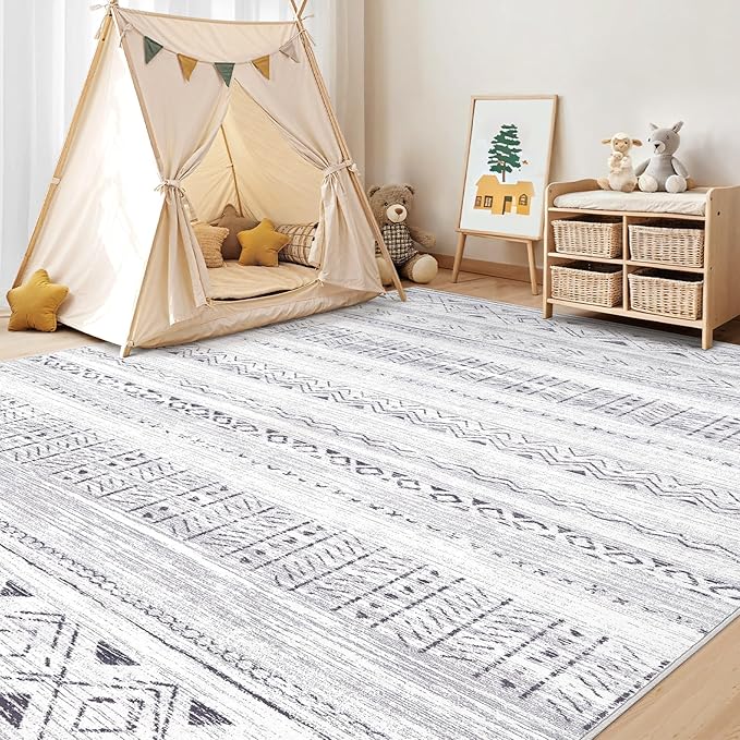cotiled 6x9 Area Rug Living Room: Washable Boho Rugs with Non Slip Backing Large Soft Indoor Stain Resistant Carpet for Bedroom Farmhouse Dining Room Lightweight Home Decor Dark Grey