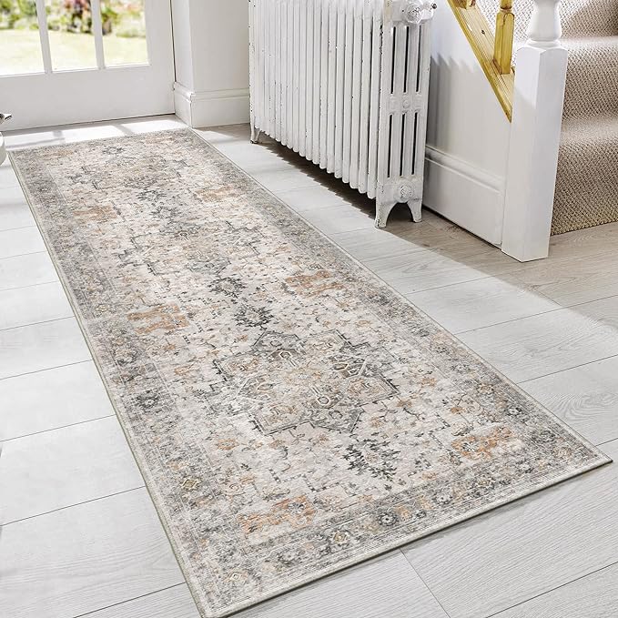 GENIMO Runner Rug 2x5 Non Slip Machine Washable Vintage Hallway Runner Rug, Low Pile Lightweight Rugs for Entryway, Hallway, Kitchen and Corridor, Light Taupe Brown
