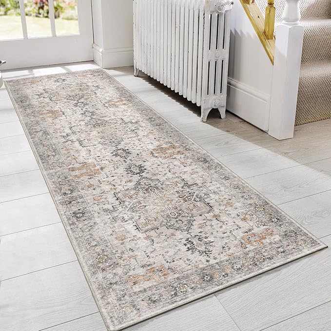 GENIMO 2x7 Area Rugs for Living Room, Machine Washable Non Slip Vintage Retro Rugs, Low Pile Lightweight Chenille Print Rug for Bedroom, Dining Room, Home Office, Multi