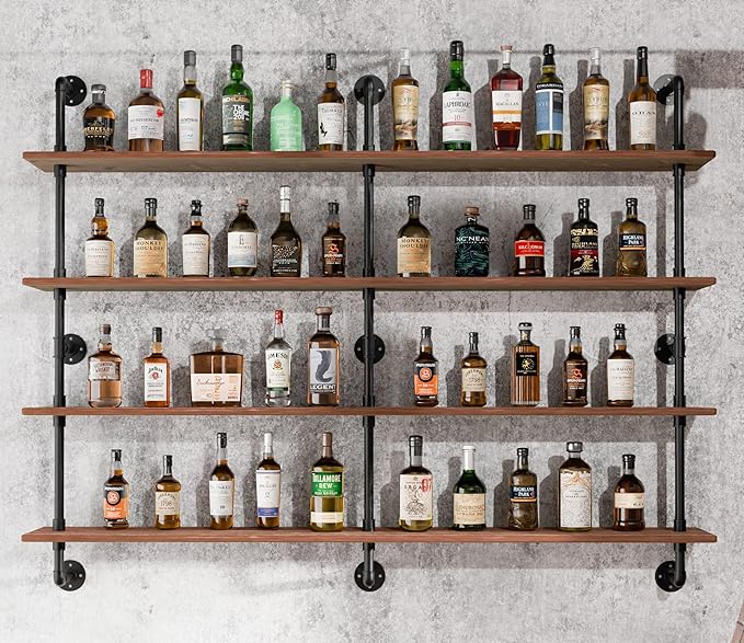HDDFER Floating Book Shelves for Wall 4 Tier 70 inch Bookshelf Industrial Pipe Shelving Shelves Bookcase Industrial Bookshelves Pipe Shelf Wood Wall Shelf for Living Room