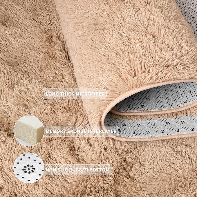 Tepook Super Soft Fluffy Rugs for Living Room, Area Rugs 8x10 for Bedroom, Modern Shaggy Rug Fuzzy Carpets for Kids, Plush Indoor Nursery Home Decor Rug with Non-Slip Bottom, Beige
