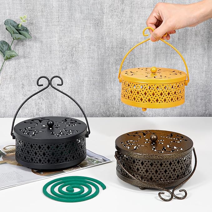 MyLifeUNIT Mosquito Coil Holder, Retro Portable Mosquito Incense Burner for Home and Camping (Yellow)