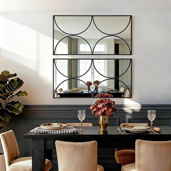 SHYFOY Black Metal Frame Wall Mirror, 47 x 24 Horizontal Rectangle Wall Mirror, Modern Geometric Accent Mirror for Living Room and Entryway