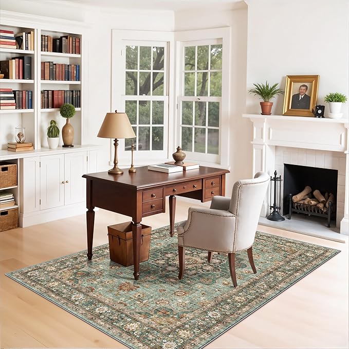 4x6 Area Rugs for Living Room: Perfect for Bedroom Kitchen Kids Room Nursery - Stain & Water Resistant Non-Slip Pet & Child Friendly Vintage Carpet (Green, 4x6)