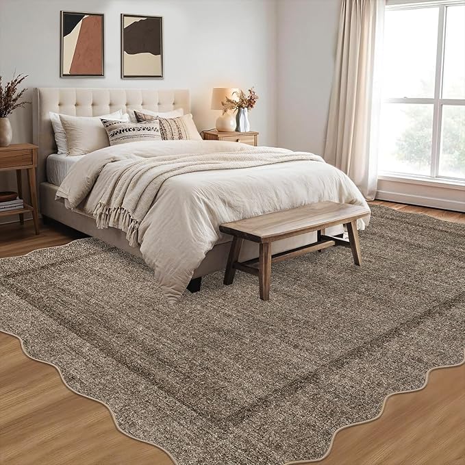 GarveeHome Scalloped Washable Rug 6x9 Area Rugs for Living Room Modern Taupe Nursery Rug Large Area Rug for Bedroom Non Slip Throw Rugs Soft Low Pile Stain Resistant Carpet for Classroom 6'x9' Taupe
