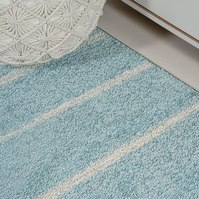 JONATHAN Y Williamsburg Minimalist Stripe Turquoise/Cream Indoor Area Rug, 8x10, Contemporary, Modern, Easy-Cleaning for Living Room, Bedroom, Kitchen, Pet Friendly, Non-Shedding (MOH201B-8)