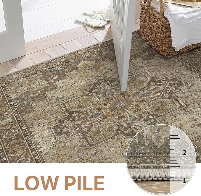 GENIMO 2'6''x14 Runner Rugs for Hallway, Machine Washable Non Slip Vintage Rugs, Low Pile Lightweight Soft Print Rug for enrtyway, Corridor, Home Office, Kitchen, Rustic Brown