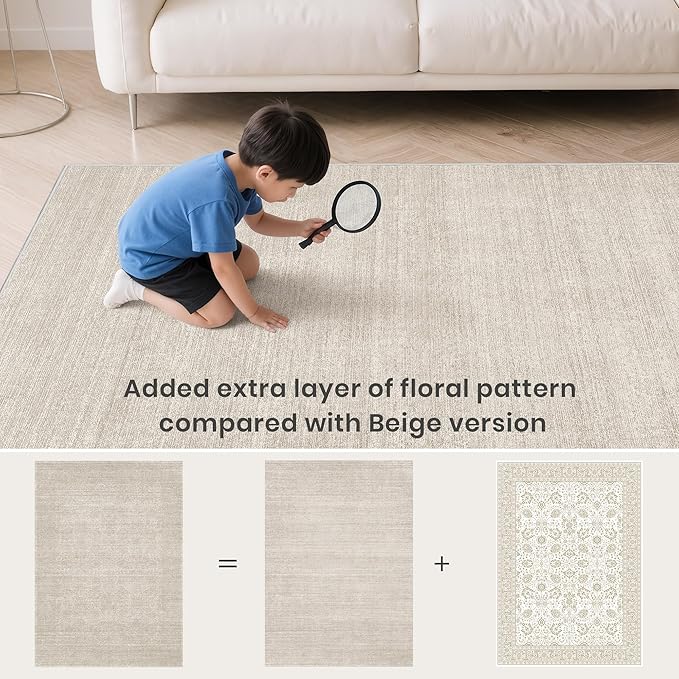 Valenrug Washable Rugs 8x10 - Stain Resistant 8x10 Area Rugs for Living Room, Non Slip Backing Rugs for Bedroom, Folable Machine Washable Area Rug (8'x10', Beige)