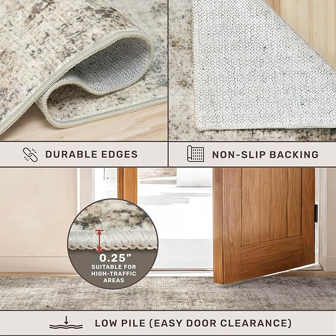 6x9 Brown Vintage Rug for Dining Room Under Kitchen Table, Modern Abstract Taupe Earthy Living Room Rug, Washable Non Slip Foldable High Traffic Area Carpet