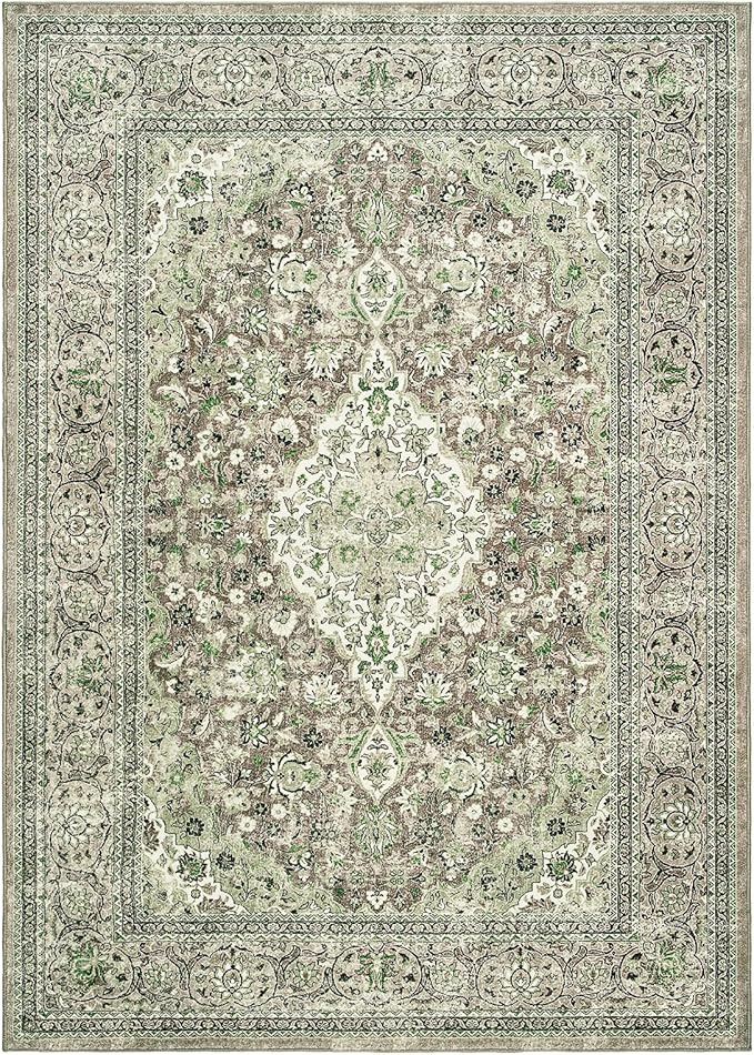 Goideal Washable Rug 5x7, Sage Green Area Rugs Non Slip, Indoor Low Pile Carpet with Rubber Backing for Living Room Kitchen Bathroom Entryway Office Bedroom